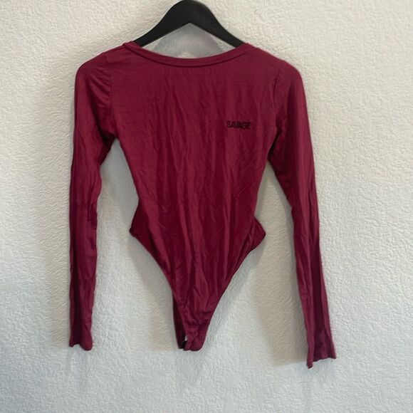 NEW Wet Seal 'Savage' Burgundy Red Open Back Long Sleeve Bodysuit Size Large - Picture 1 of 7